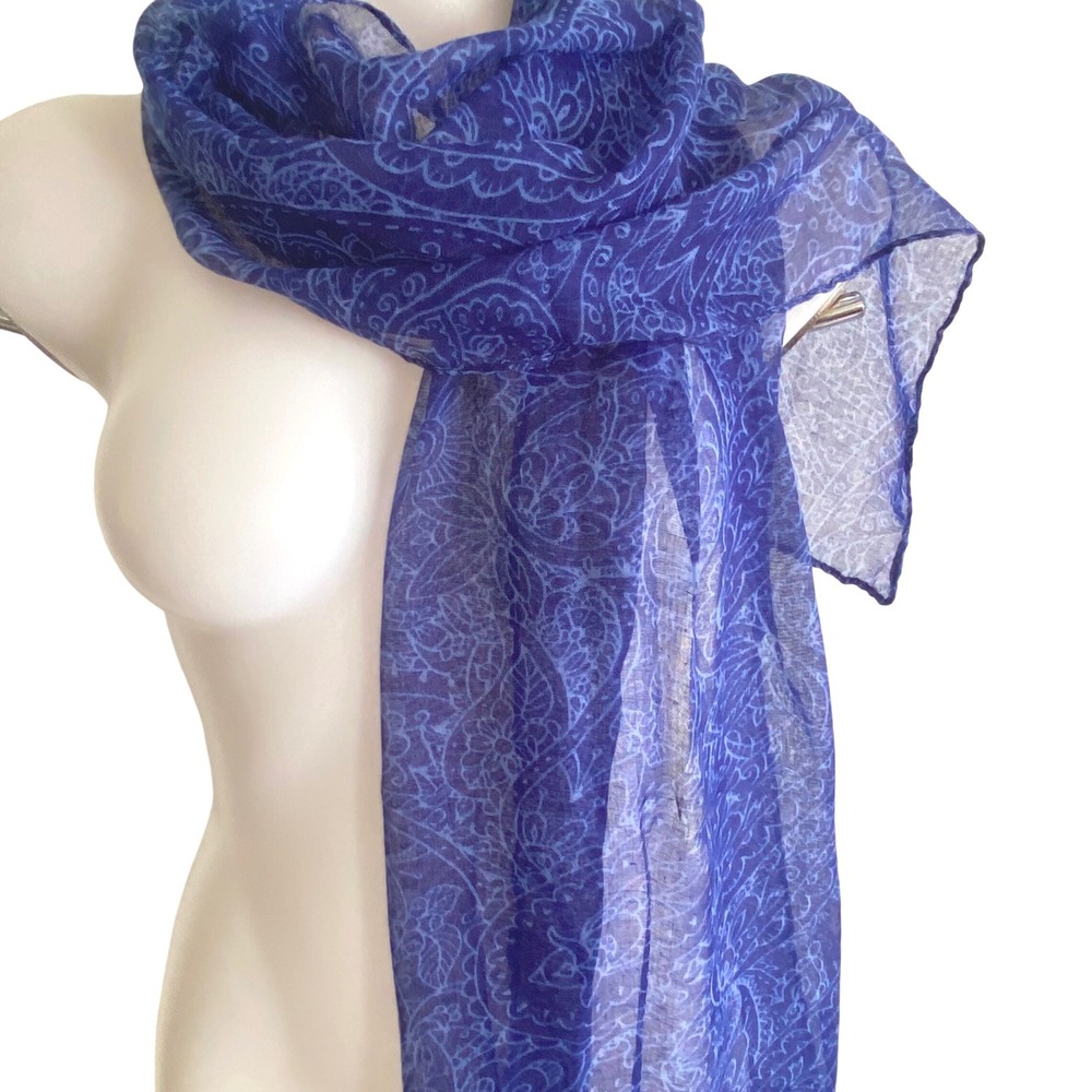 Womens Sheer Purple Paisley Floral Scarf Lightweight Rectangular Wrap Shawl